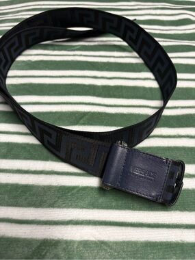 Versace Navy and Black Greek Key Webbing Belt
